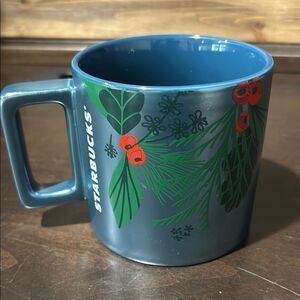 Starbucks Blue Holly Christmas Holiday 14oz Coffee Cocoa Mug